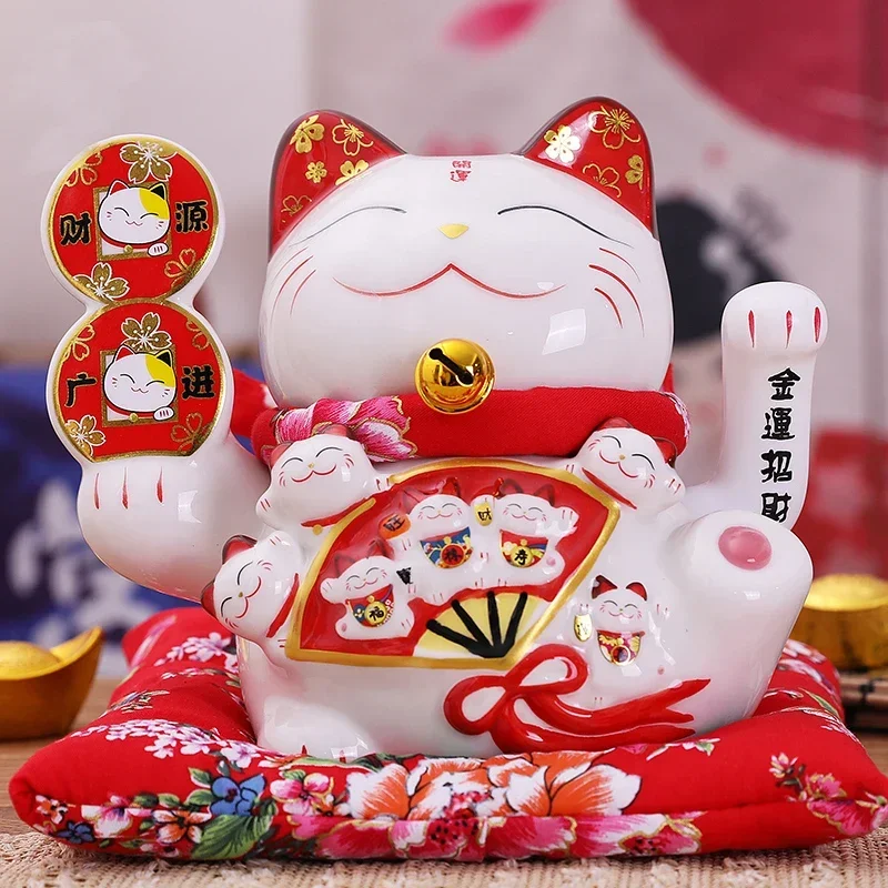 7 5-дюймовый керамический орнамент Beckoning Cat Maneki Neko украшение фэн-шуй качели Lucky