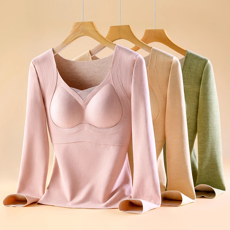 Новое Женское термобелье с подушечками для чашек бесшовный базовый топ длинными