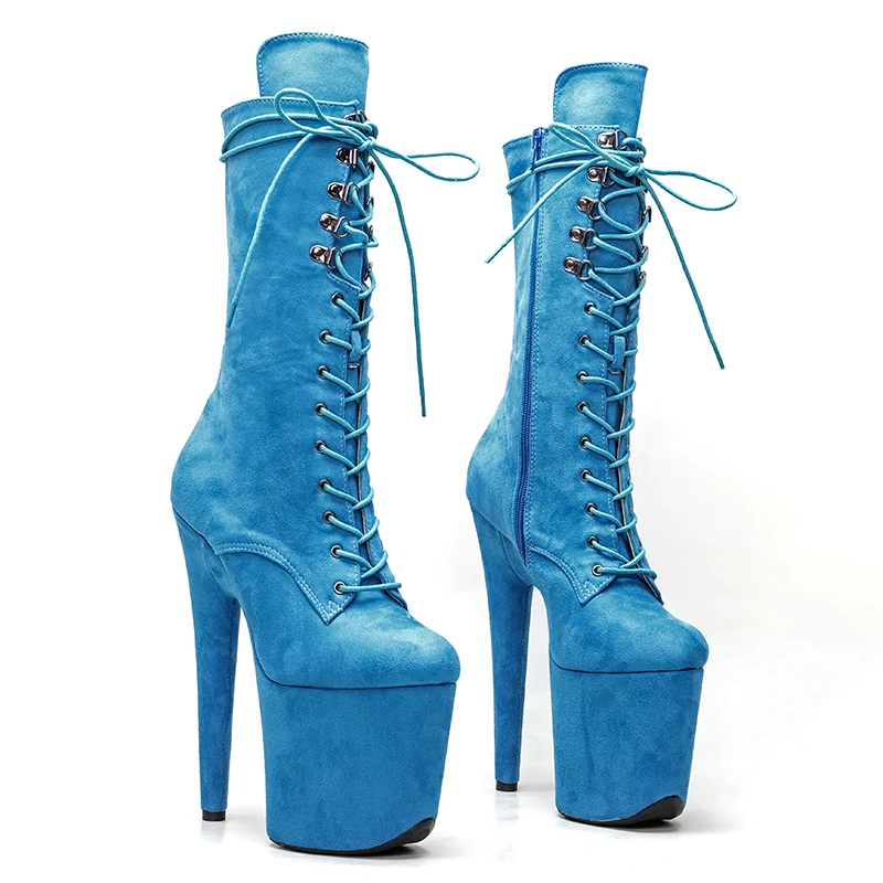 Leecabe 20CM/8Inch lady  suede  upper for zzipper High Heels Pole Dance boot