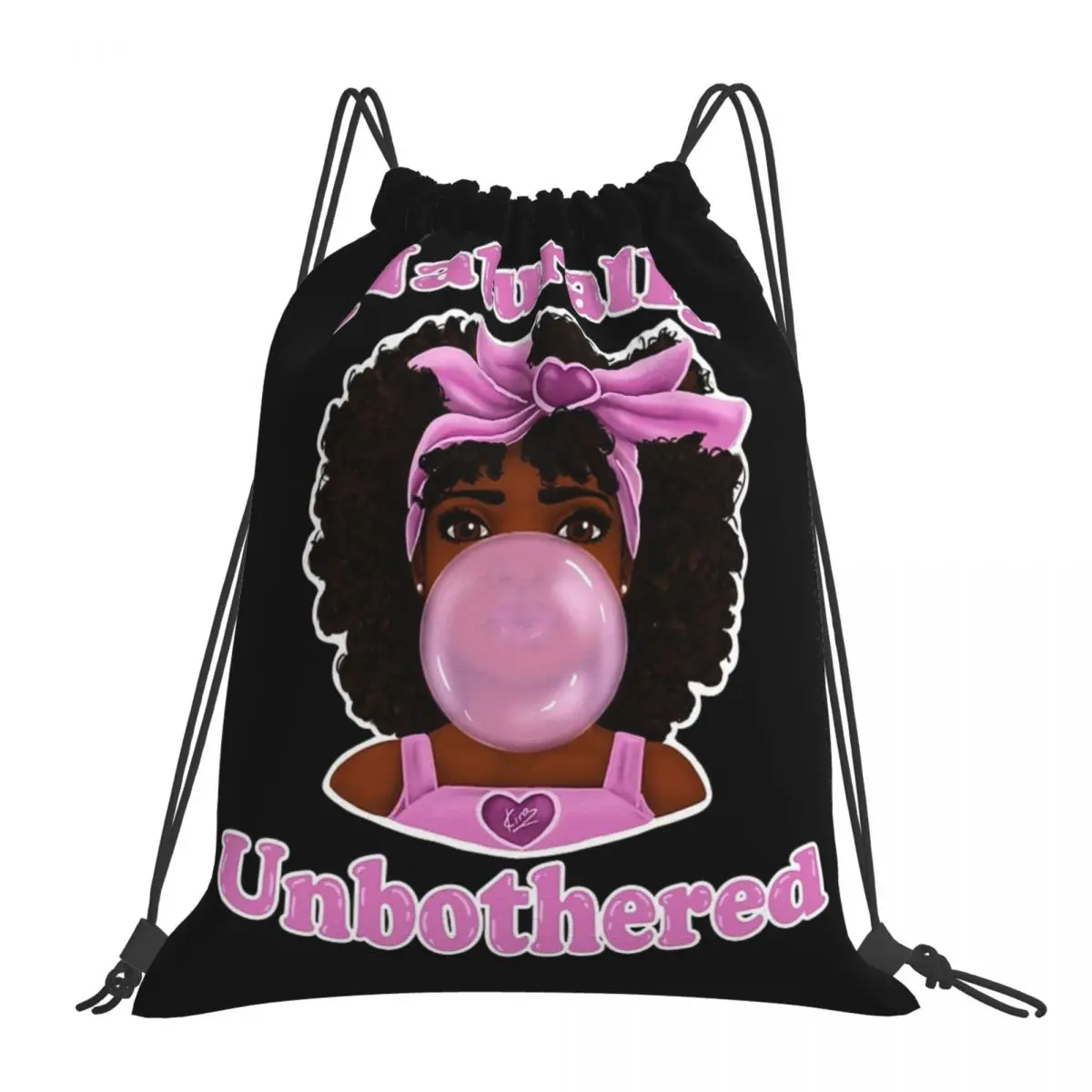

Bubble Gum Naturally Unbothered Cute Black Girl Design Backpack Portable Drawstring Bags Drawstring Bundle Pocket Storage Bag