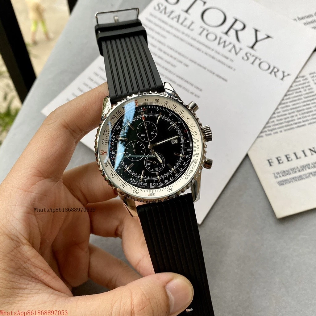 

mens quartz chronograph Watch black rubber strap