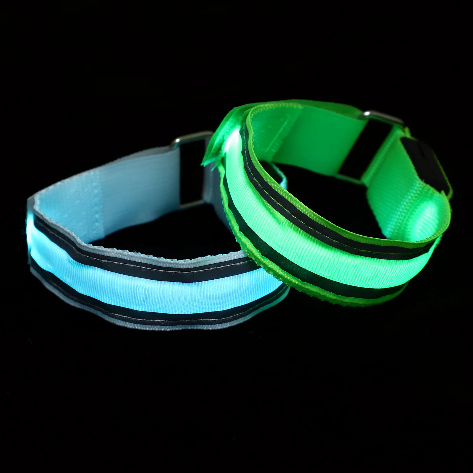 

2Pcs Night Running Armband LED Glowing Arm Strap Outdoor Nylon Warning Bracelet