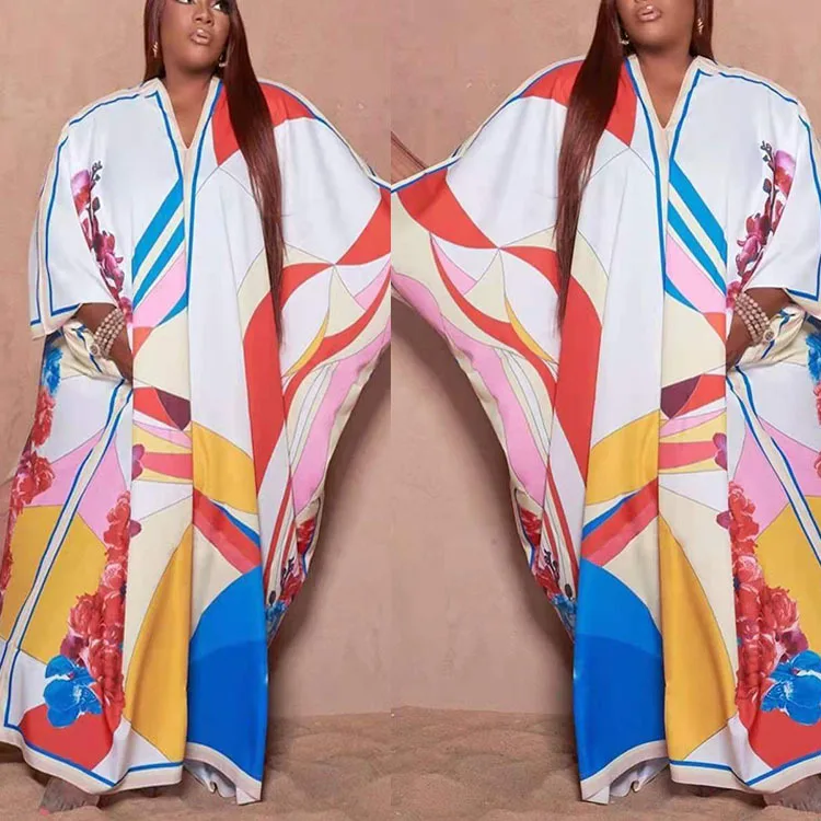 

New Fashion Leisure African Clothes Robe Marocaine Dashiki Abaya Dubai Stylish KWA Print Loose Long Dresses