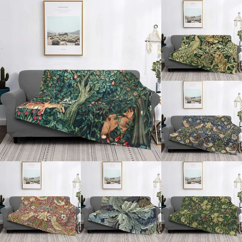 

Fox And Hares By William Morris Blankets Breathable Soft Flannel Sprint Floral Textile Throw Blanket for Sofa Office Bedroom