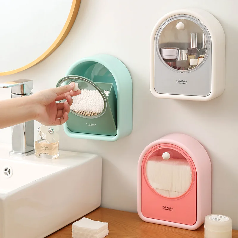 

Wall Mounted Flip Storage Box Punch-Free Transparent Adhesive Small Object Storage Box Multifunctional Organizer Storage Box
