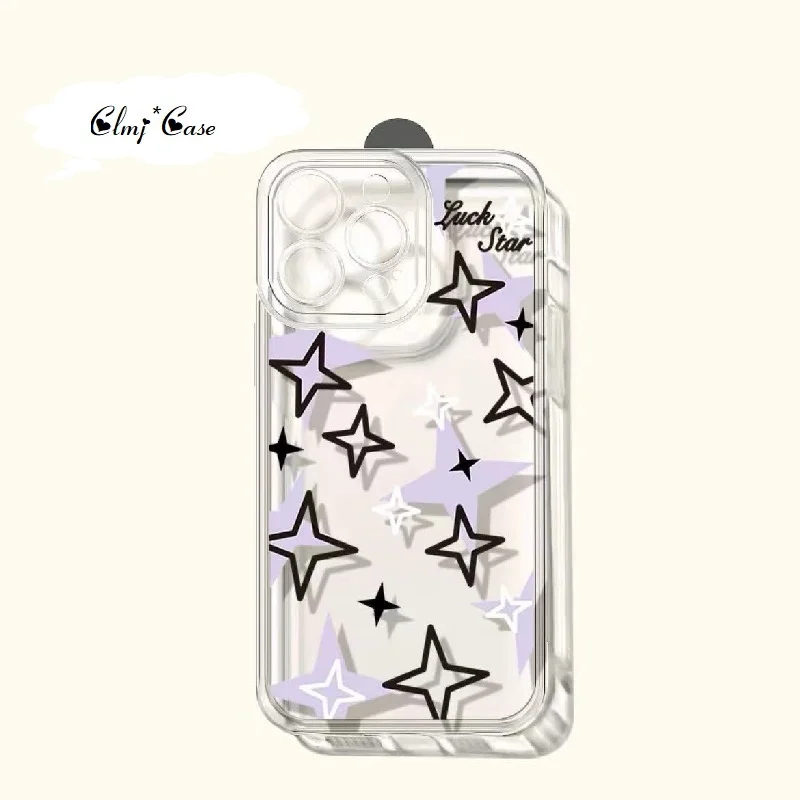 

Clmj Cool Purple Star Phone Case For iPhone 11 Pro 12 Mini 13 14 XR X XS Max Se 2020 7 Plus 8 Silicone Soft Protective Cover INS