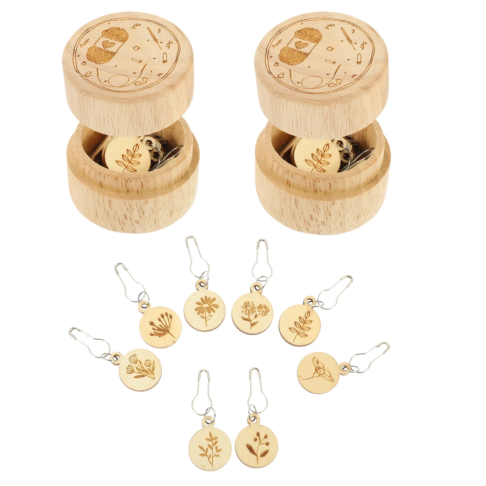 

2 Boxes Round Wood Stitch Markers Carved Circle -based Stitch Markers for Knitting