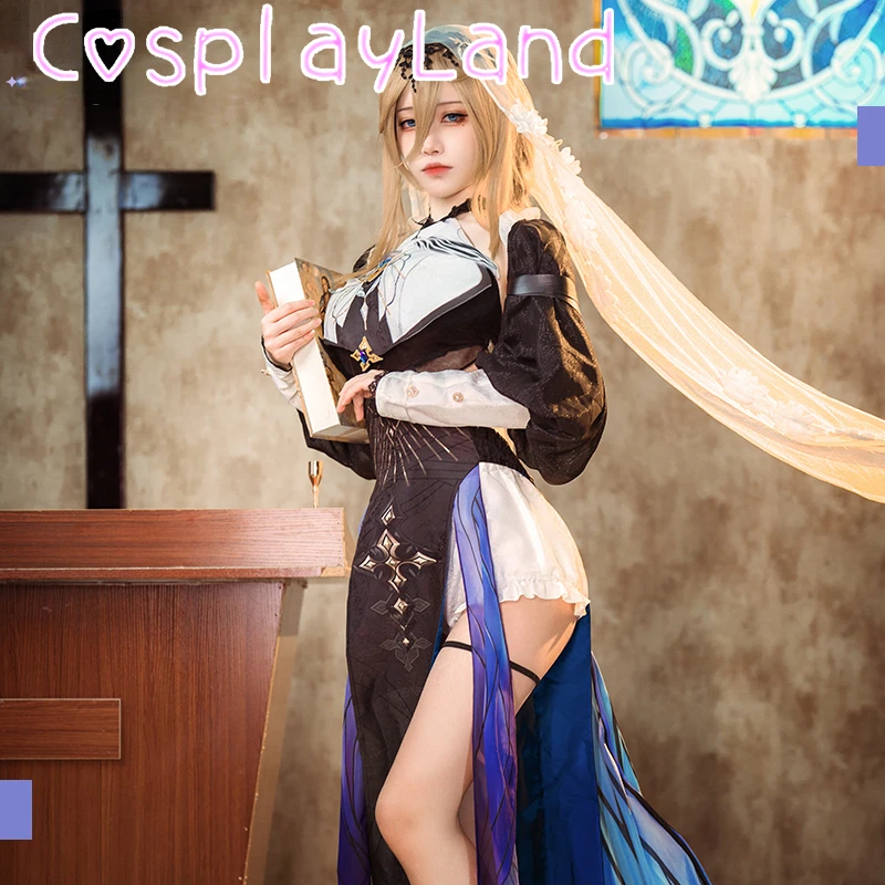 Aponia Cosplay Costume Game Honkai Impact 3 Aponia Dress Halloween Nun Uniform Cosplay Wig Women Suit Role Play Outfits Dress