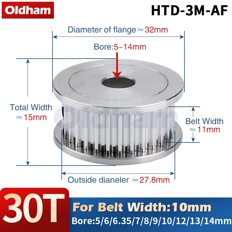 

Шкив Oldham HTD 3M 30 зубов 10 мм