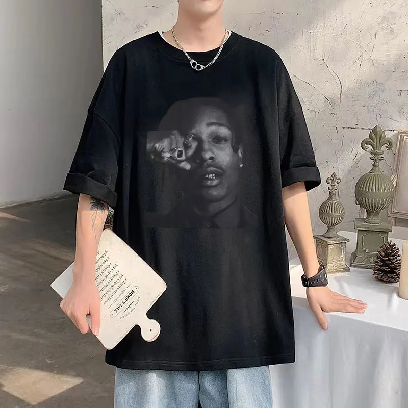 

Rapper Asap Rocky Portrait Digital Direct Injection Printed T Shirt Men Women Hip Hop Trend Vintage Tshirt Pure Cotton T-shirt