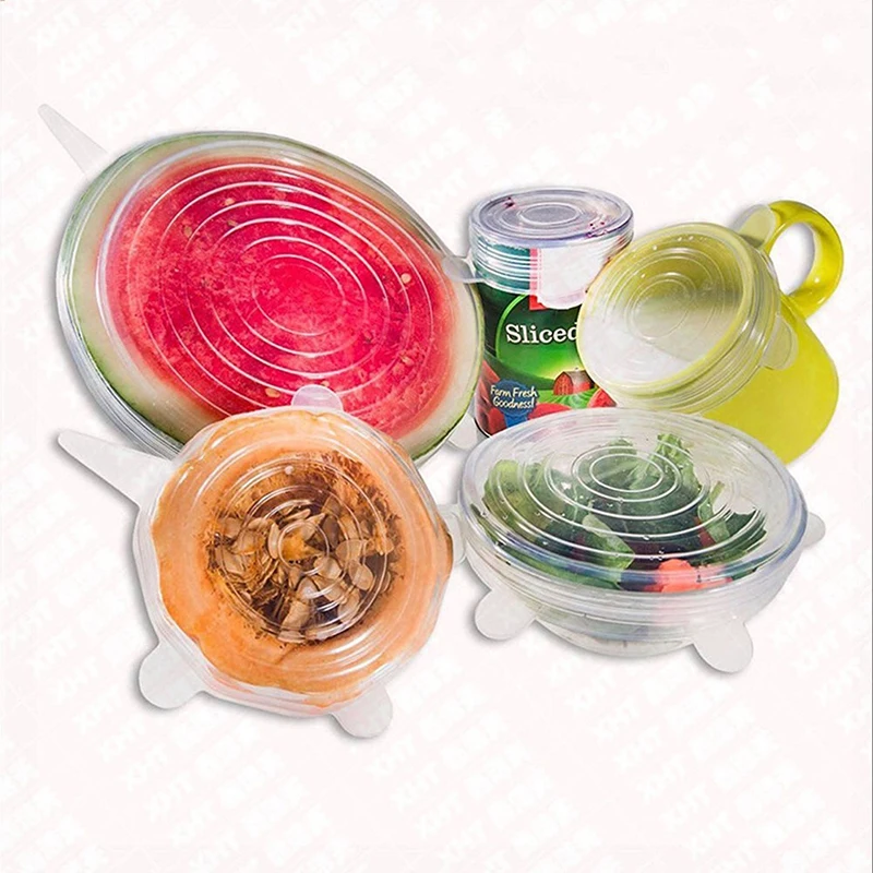 

6PCS Adaptable Silicone Cover Food Caps Elastic Fresh-keeping Microwave Stretch Reusable Food Storage Lids for Kitchen Accessory