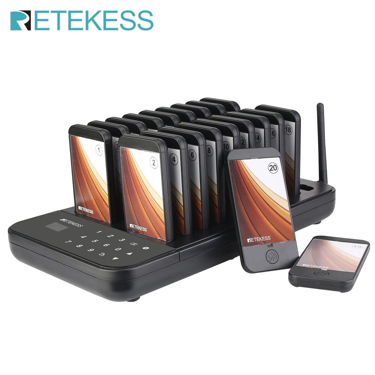 Retekess TD173 Restaurant Pager Paging System 20 Coaster Buzzer Receiver 7 Prompt Mode For Cafe Food Court Truck Church Nursey