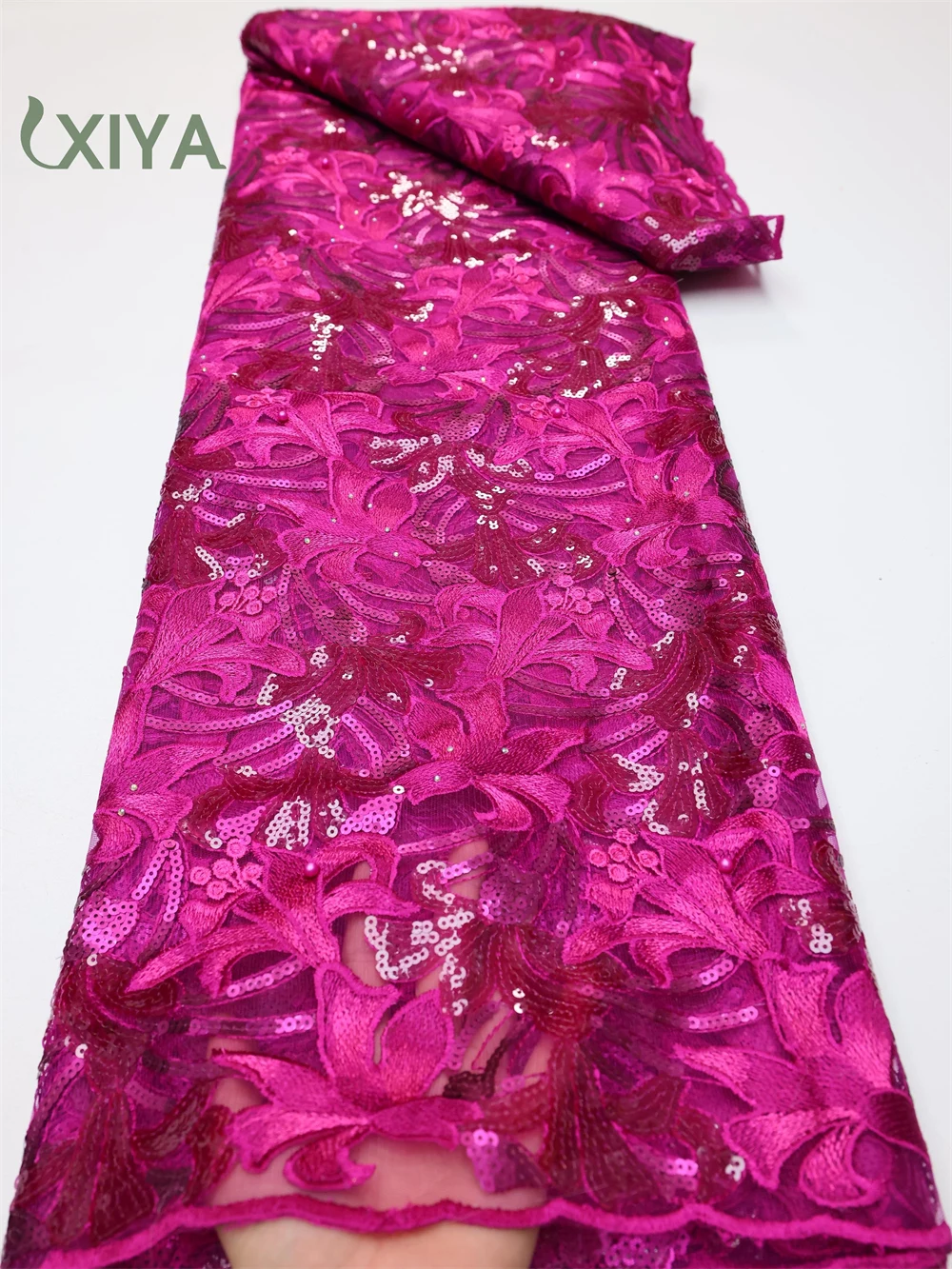 

XIYA Nigerian Lace Fabrics With Sequins For Wedding 2022 High Quality Tulle Lace French Organza Lace African Lace Fabric LY747-5