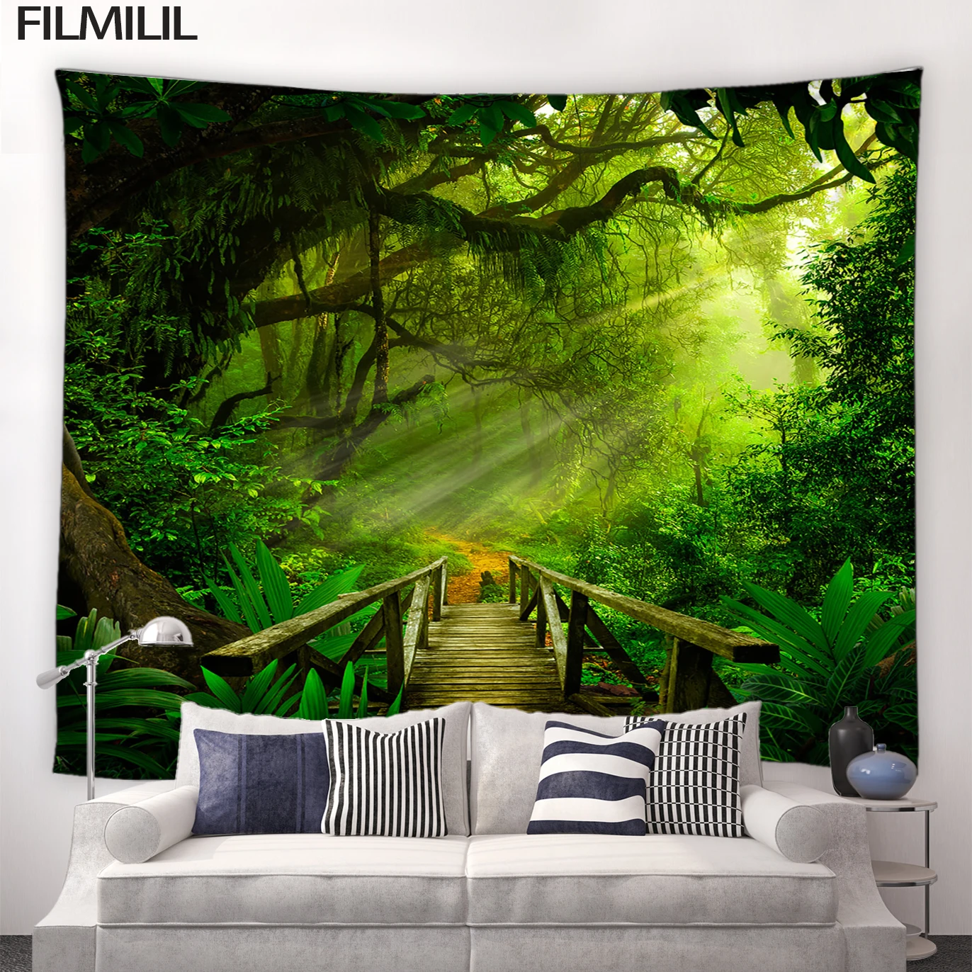 

Forest Landscape Tapestry Rainforest Plants Trees Wooden Bridge Nature Scenery Garden Wall Hanging Home Living Room Dorm Decor