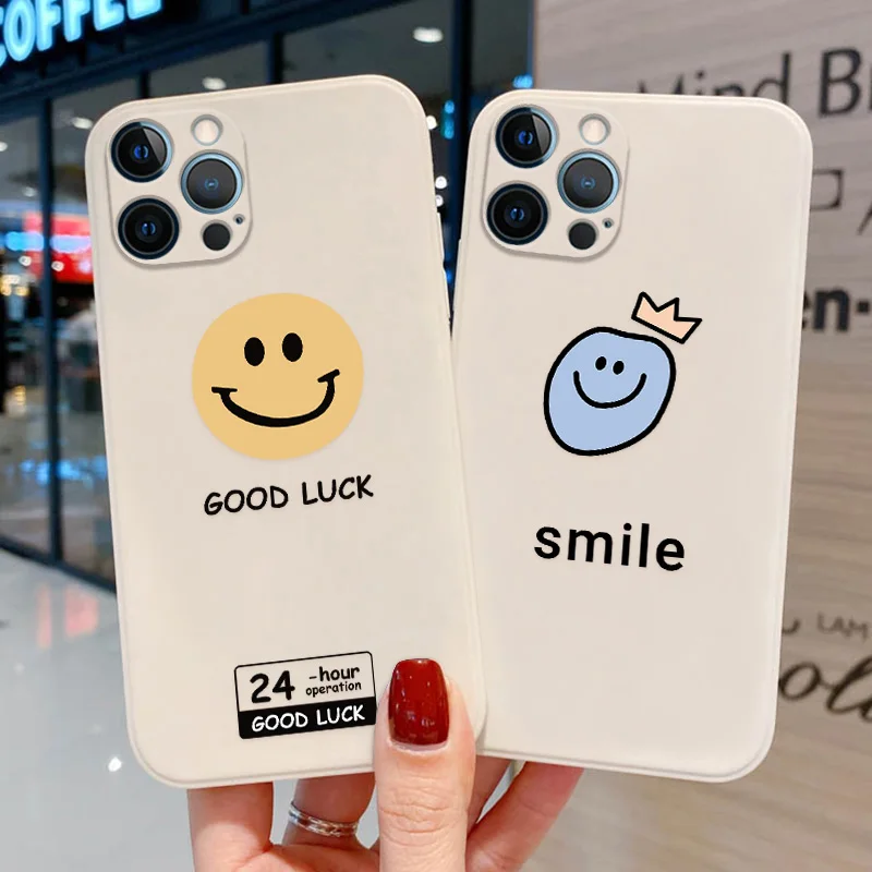

Cute Smiley Silicone Phone Case for IPhone 13 12 11 Pro Max 12 Mini X XR XS Max 7 8 Plus Thin Soft Full Lens Protection Cover