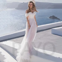 elegant wedding dress luxury appliques off the shoulder tulle ruffled lace up sweetheart beach gown vestido de novia women