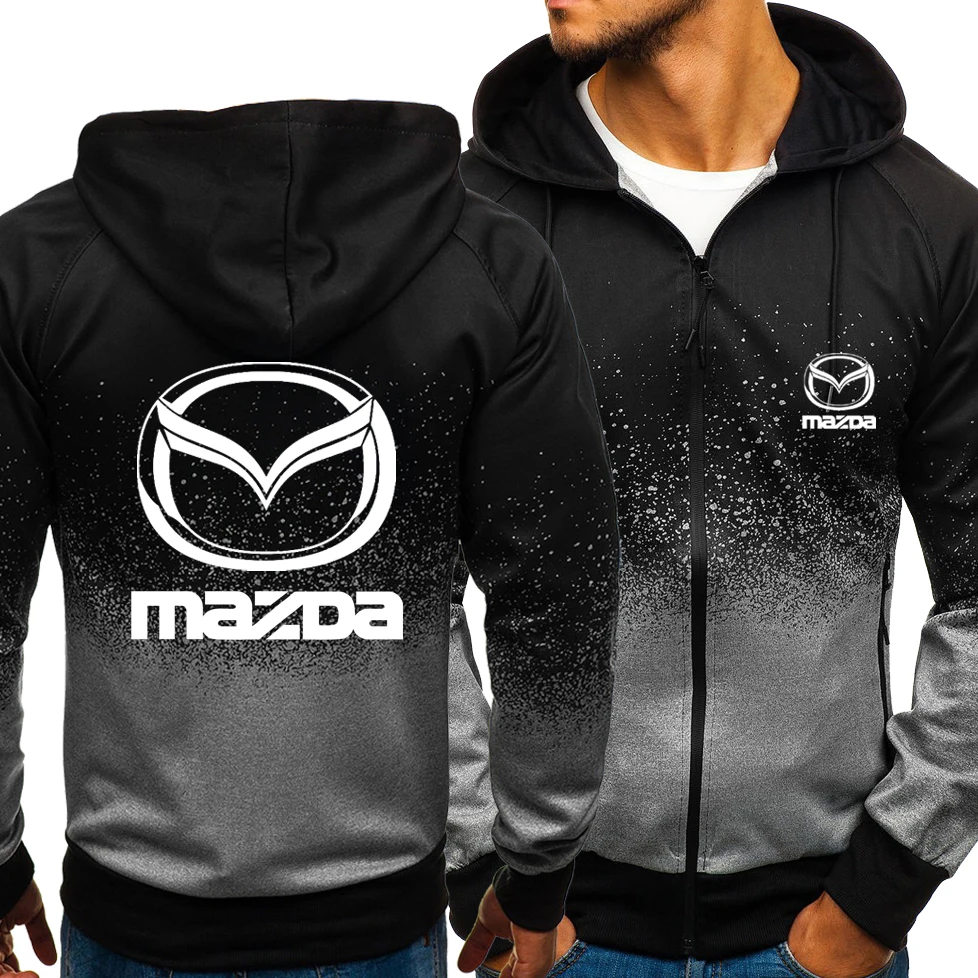 

2022New Spring Autumn Men Mazda Logo Hoodies Casual HipHop Harajuku Gradient Color Fleece Hooded Sweatshirts Zipper Jacket