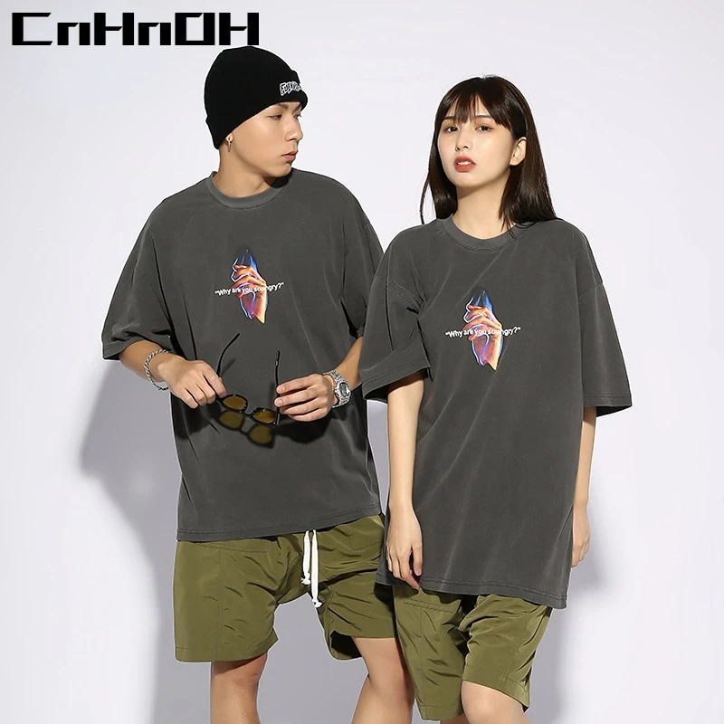 CnHnOH Women's Spring and Summer New Fashion Craft Printing T-shirt Creative Loose Short-sleeved Men and Women Couple