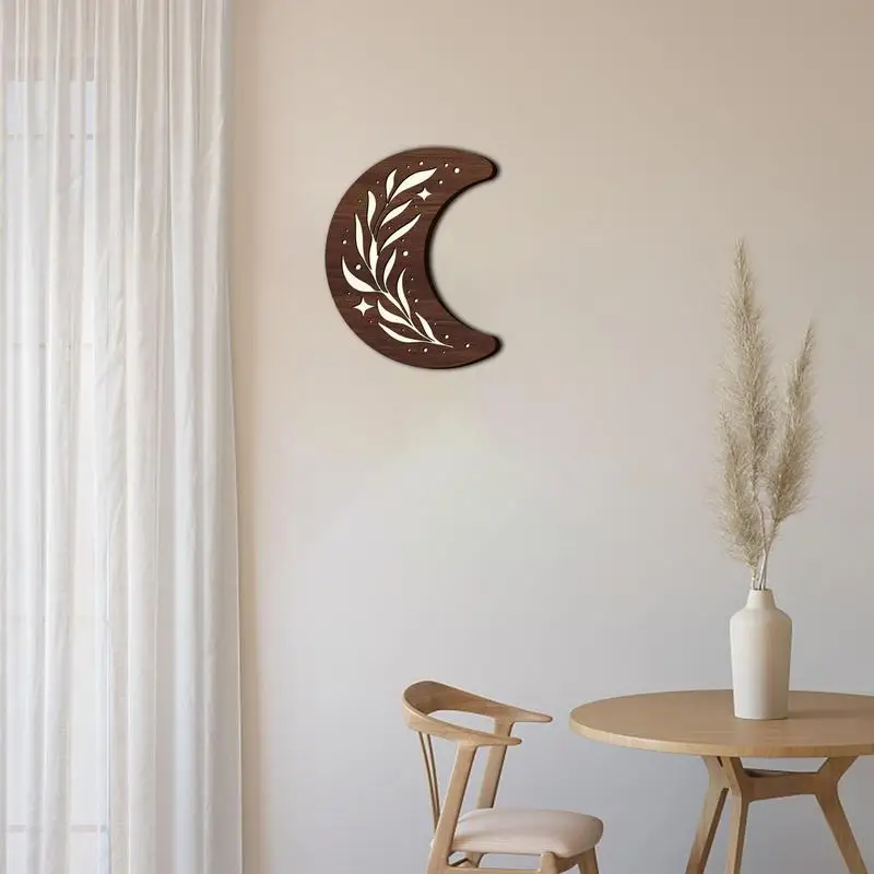 

Moon Sign Wooden Warm White Moon Light Cute Moon Sign Wall Crescent Lamp Christmas Room Decor For Home Bedroom Office Party