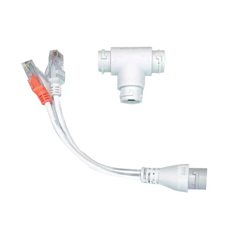 Two-in-One POE Splitter Networks Cable Connector for Security Camera Installation Three-way RJ45 Connector Accessories