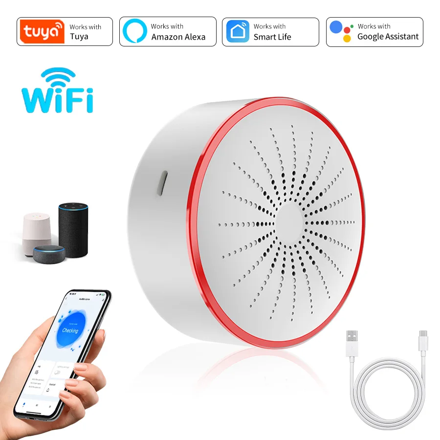 

Умная Сирена Tuya ZigBee 85 дБ С Wi-Fi, Детектор Звука И Световой Сигнализации Для Домашней Безопасности, Совместимая С Alexa