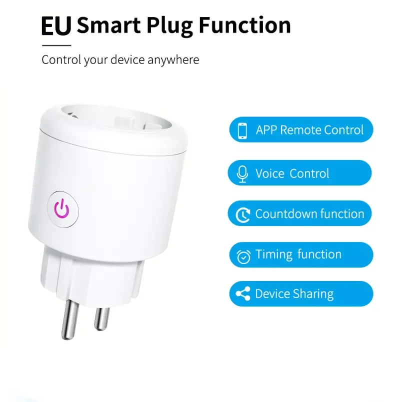

Hot Ticket 20A Tuya WiFi EU Smart Plug 4400W Power Socket Outlet Power Monitor Smart Home For Alexa Google Assistant Voice Remot