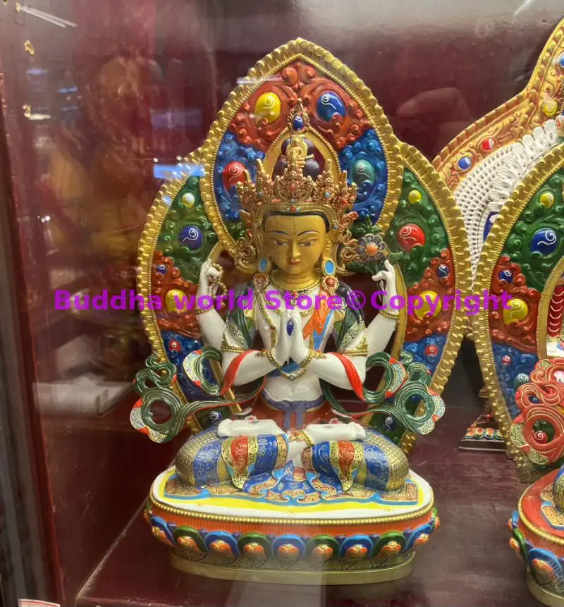 36 см большая цветная статуя Будды Shadakshari Гуань Инь высокое качество медь оптовая