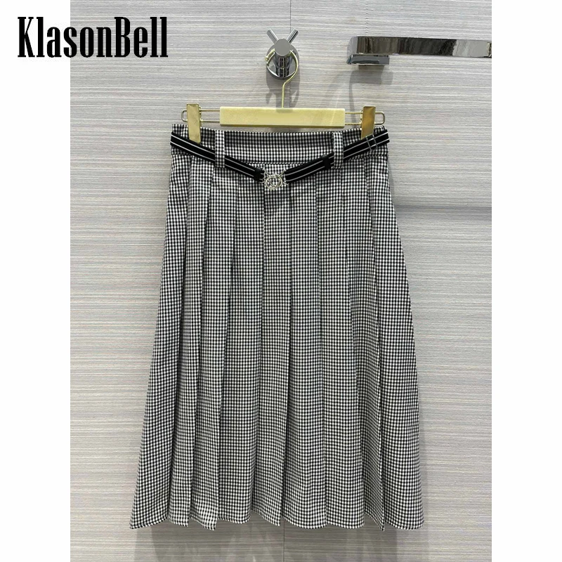 

Женская плиссированная юбка KlasonBell с вышивкой «гусиные лапки» и поясом с надписью, 8,9