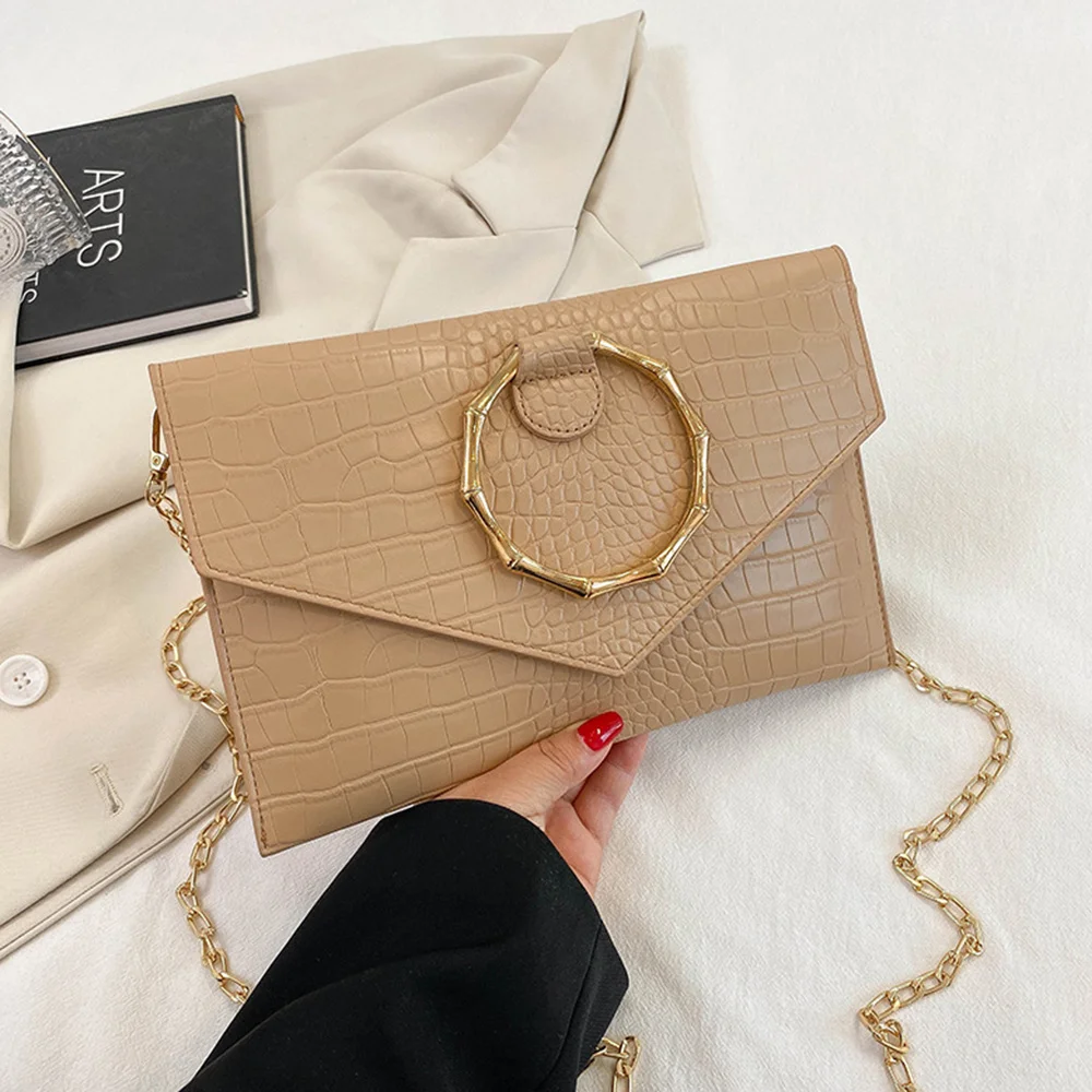 

Women 2023 New Handbags Temperament Ring Handle Shoulder Bags Crocodile Pattern Chain Bags Elegant Envelope Bags