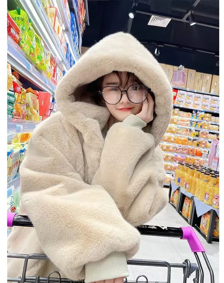 2022 New Winter Women's Lamb Wool Thick Coat Fashionable Women's Loose Thick Coat Solid Color Women's Winter Wool Coat