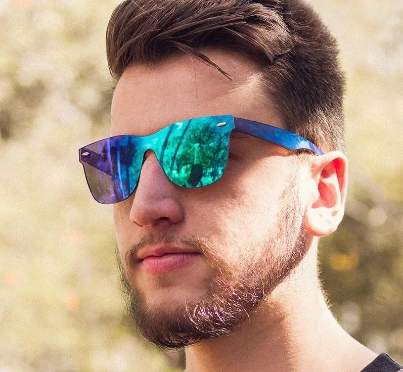 

CLAP 2022 Модные солнцезащитные очки без оправы для мужчин винтажные квадратные цельные линзы Роскошные Красочные Солнцезащитные Очки стильны...