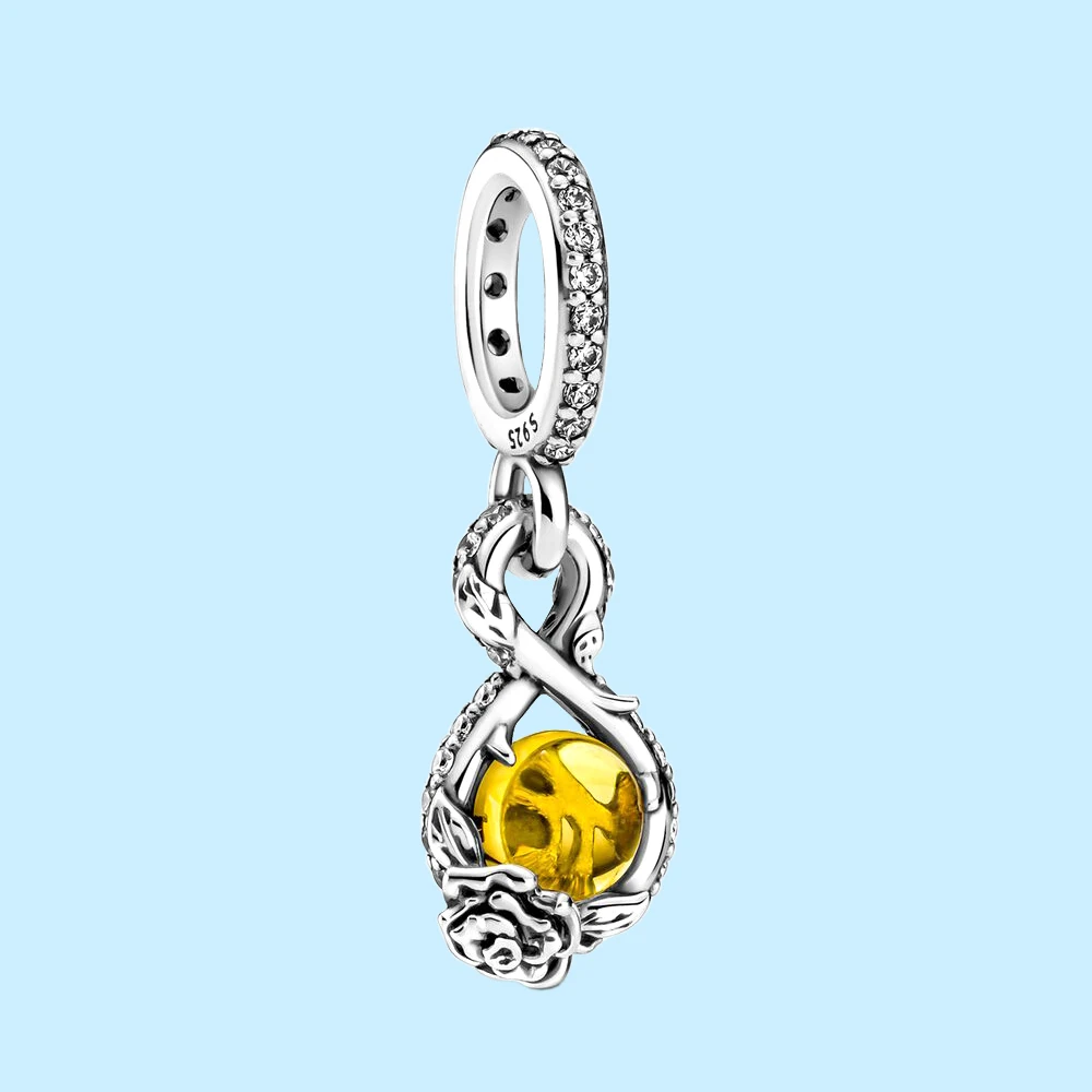 Pandora-Bracelet sans fil en argent 925 pour femme, la belle et la bête, le poivre, rose, breloque pendante, romantique, bijoux à bricoler soi-même