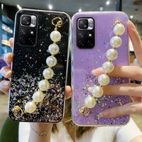 luxury starry pearl bracelet phone case for xiaomi redmi note 11 11s 11pro 10 10s 9 9s 8t 9t 9a 9c x3 x3pro f3 m4pro wrist cover