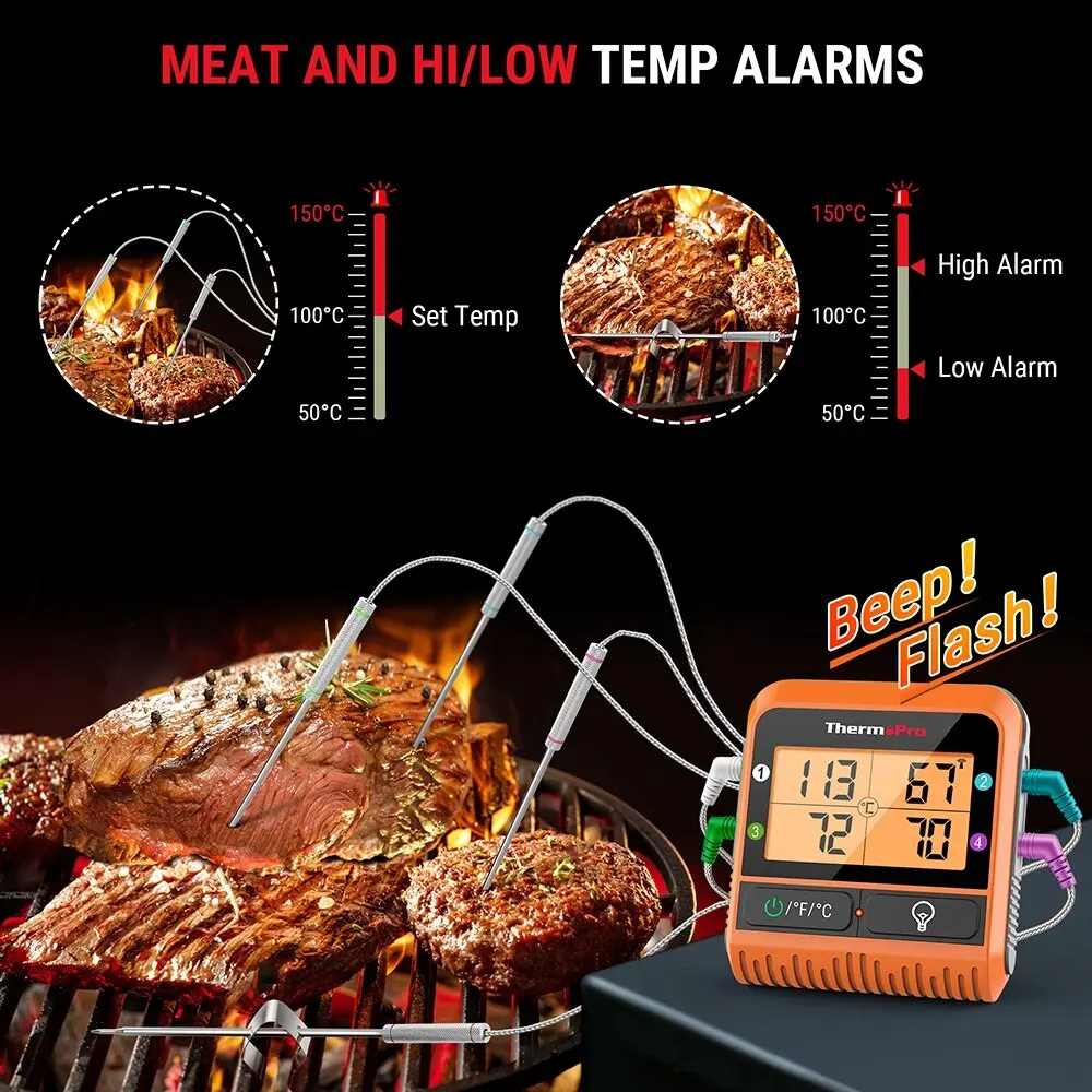 ThermoPro TP829 Цифровой 300 м беспроводной термометр для мяса с 4 мясных зондами и