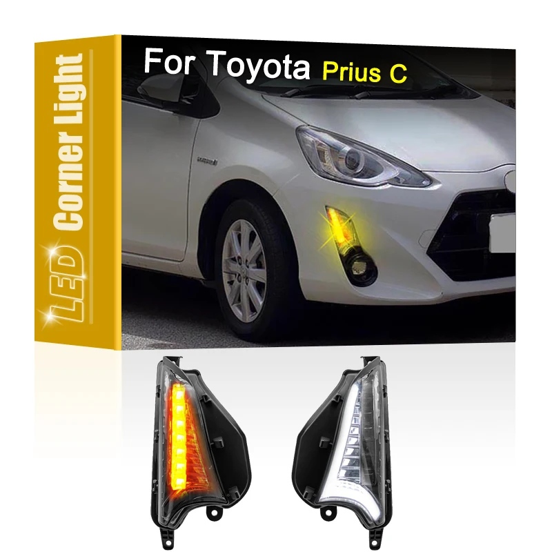 2Pcs Smoked Lens LED Amber Turn Signal Indicator White DRL Daytime Running Position Light For Toyota Prius C 2015 2016 2017 2018