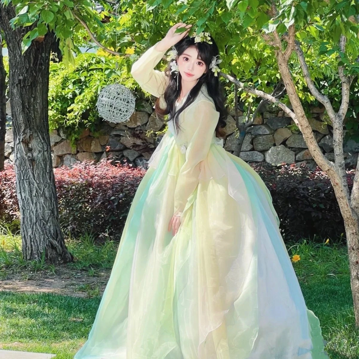 Женское традиционное корейское платье HSLOVEYYLUCKY из полиэстера и хлопка