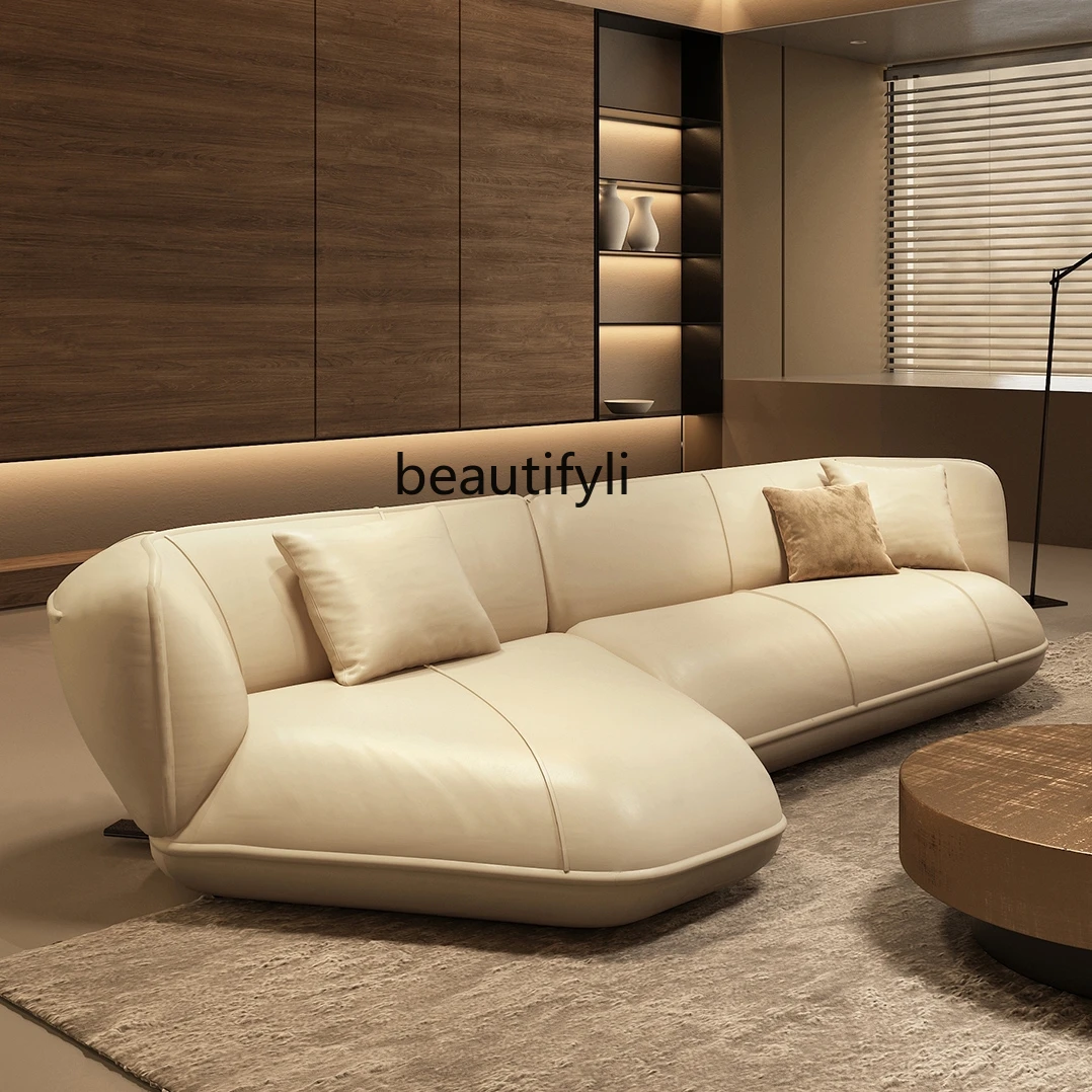 

yj Straight Row Sofa Living Room Italian High-End Affordable Luxury Four-Seat Three-Seat Leather Sofa Creative Strange Shape