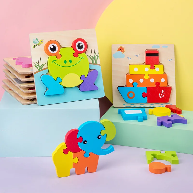 

Детские деревянные игрушки, 3D пазл, Мультяшные животные, Интеллектуальный пазл, подходящая форма Монтессори игрушки для детей, подарки