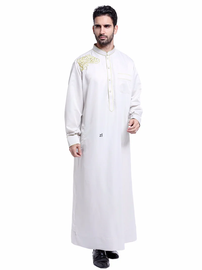 Muslim Clothing Men Jubba Thobe Stand Collar Islamic Kaftan Kimono Long Robe Saudi Musulman Abaya Caftan Islam Dubai Arab Dress