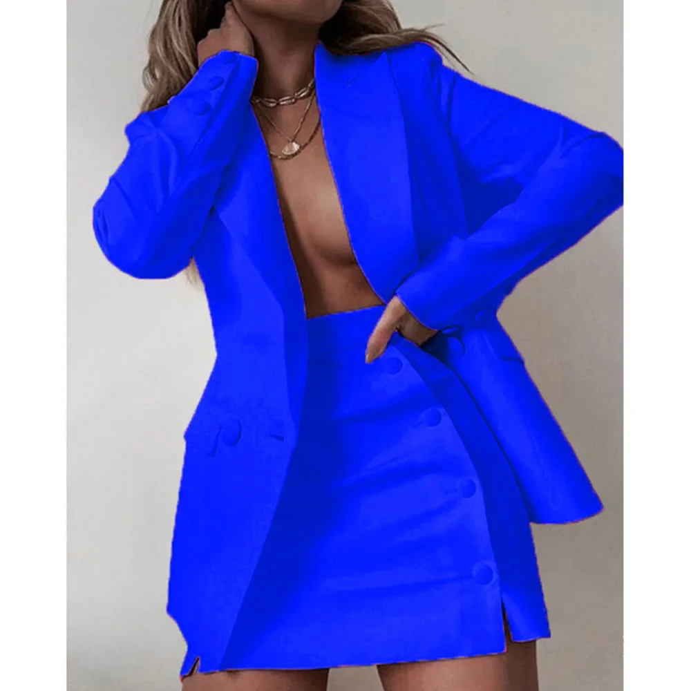 2022 Women 2 Piece Set Fashion Streetwear Long Sleeve Blazer Jacket Sets + Skirt Slim Suit Elegant Office Lady Casual Coat Suits