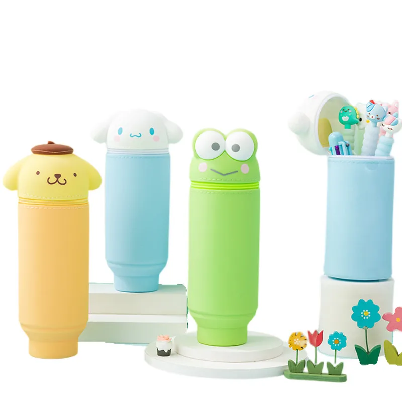 

Anime Cartoon Cute Pompom Purin Cinnamoroll My Melody Image Standing Pencil Bag Creative Kawaii Student Round Stationery Bag