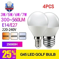 4pcs led bulb g45 3w 5w 6w 7w e14 e27 3000k 4000k 6000k warm cold lampada 220v 240v lamp bombillas for home decoration office