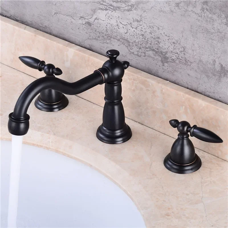 Широкий смеситель для раковины в ванную комнату с 3 отверстиями встраиваемая