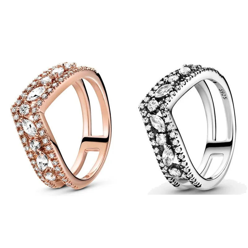 

Original Moments Wish Sparkling Marquise Double Wishbone Ring For Women 925 Sterling Silver Wedding Gift Fashion Jewelry