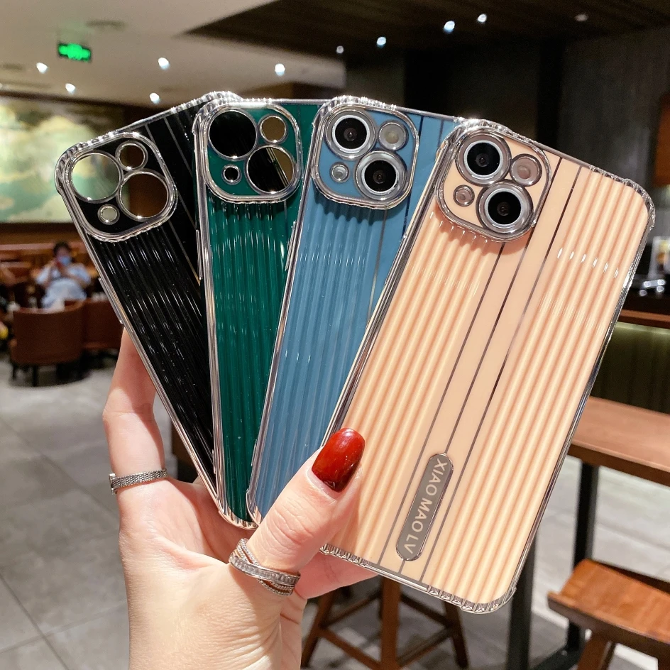 

2022 New Glitter Gold Plating Stripe Phone Cases For Iphone 13 12 Mini 11 Pro XS Max XR X 8 7 Plus Silicone Solid Color Cover