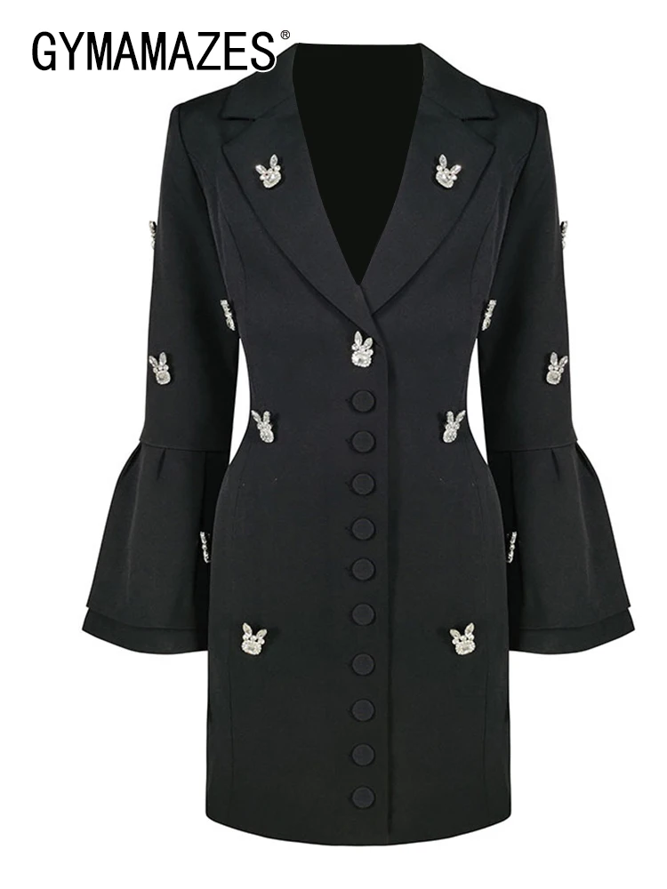 

Женское однобортное платье с отложным воротником, длинным рукавом и высокой талией