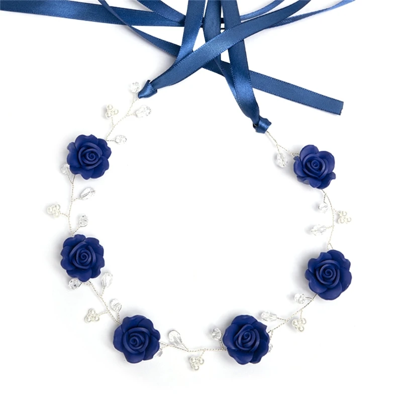 

2XPC Blue Rose Hair Hoop Crown Tiara for Pageant Prom Headband Elegant Hairband Club Headpiece Photo Props