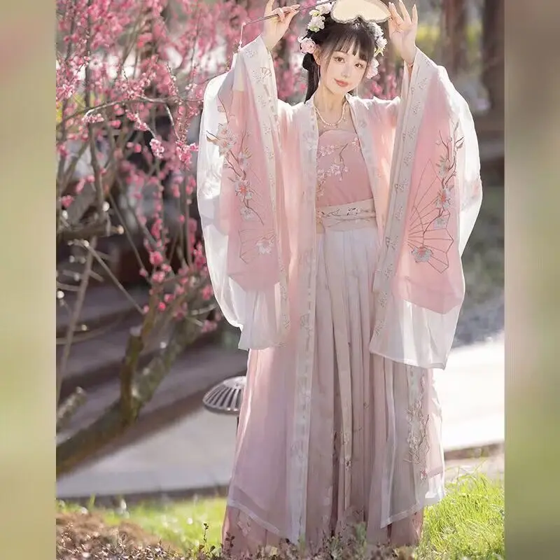

Chinese Hanfu Dress Women Halloween Cosplay Costume Vintage Traditional Hanfu 2023 Summer Pink Dress Hanfu 3pcs Plus Size XL