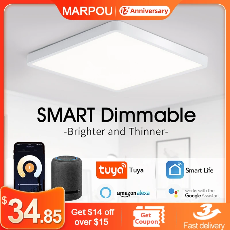 Square Smart Ceiling lamp Tuya App Remote Control lights Brightness Dimmable indoor lighting led for Living room |