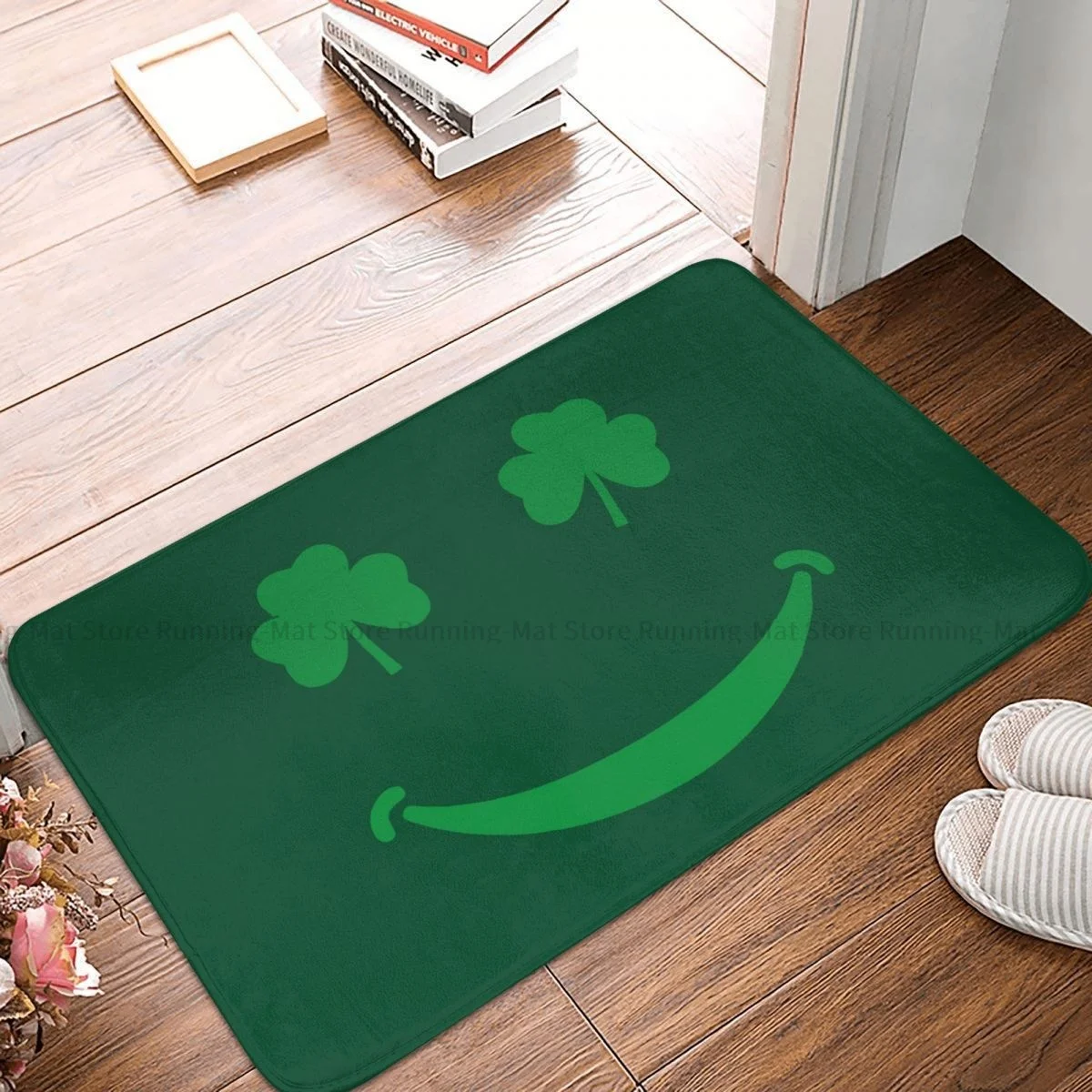 

St Patrick's Day Anti-Slip Doormat Living Room Mat Shamrock Clover Smile Balcony Carpet Welcome Rug Bedroom Decor